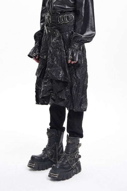 Black Faux Leather Buckle Ring Eyelets Men's Gothic Skirt