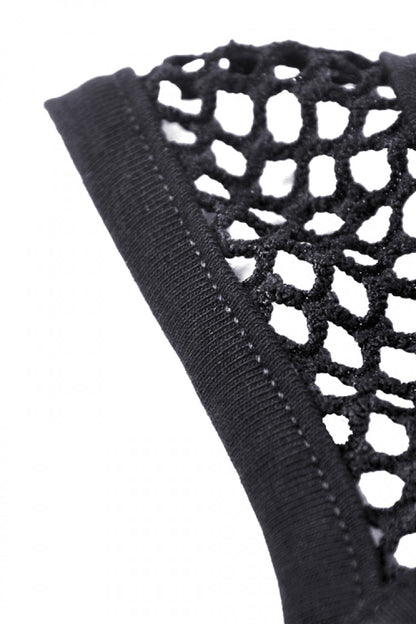 Black Halterneck Spliced Mesh Strappy Buckle Eyelet Harness Women's Punk Midriff-Baring Tank Top