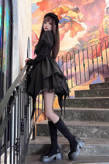 Black Dream Long Sleeves High Waisted Ruffle Cardigan Gothic Princess Lolita Dress