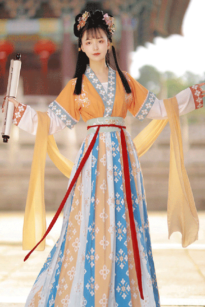 Ancient Tang Dynasty Embroidery Printing Sweet Hanfu Dress