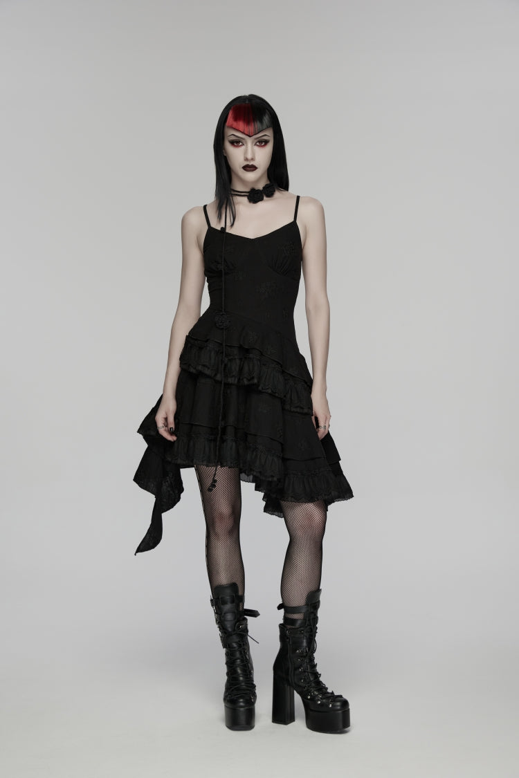 Black Embroidered loral Embroidered Asymmetric Women's Gothic Jsk Dress raduation Dress