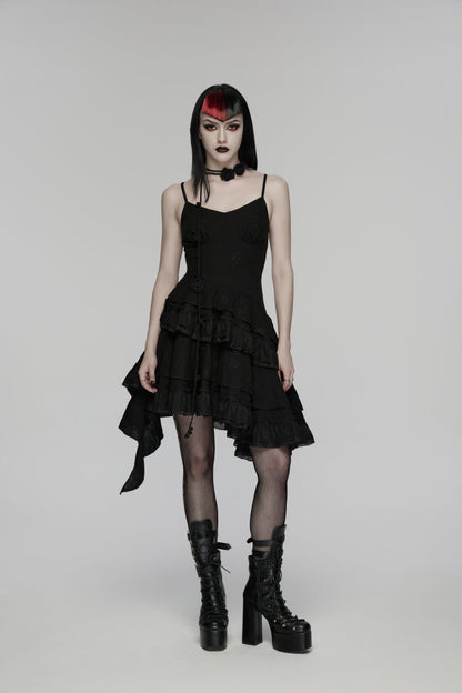 Black Embroidered loral Embroidered Asymmetric Women's Gothic Jsk Dress raduation Dress