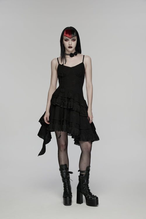 Black Embroidered loral Embroidered Asymmetric Women's Gothic Jsk Dress raduation Dress