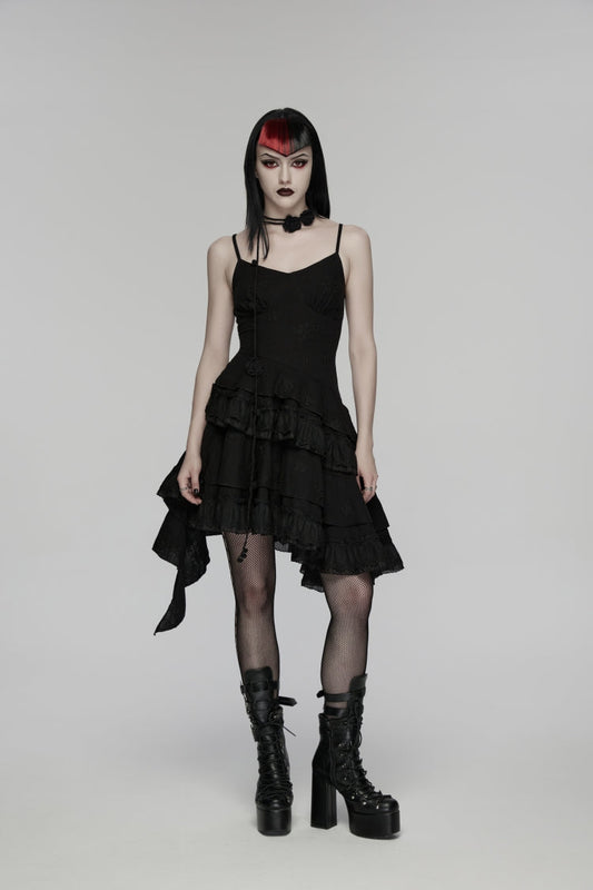 Black Embroidered loral Embroidered Asymmetric Women's Gothic Jsk Dress raduation Dress