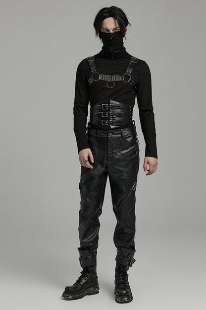 Black Lace-Up Double-buckle Men's Punk Girdle