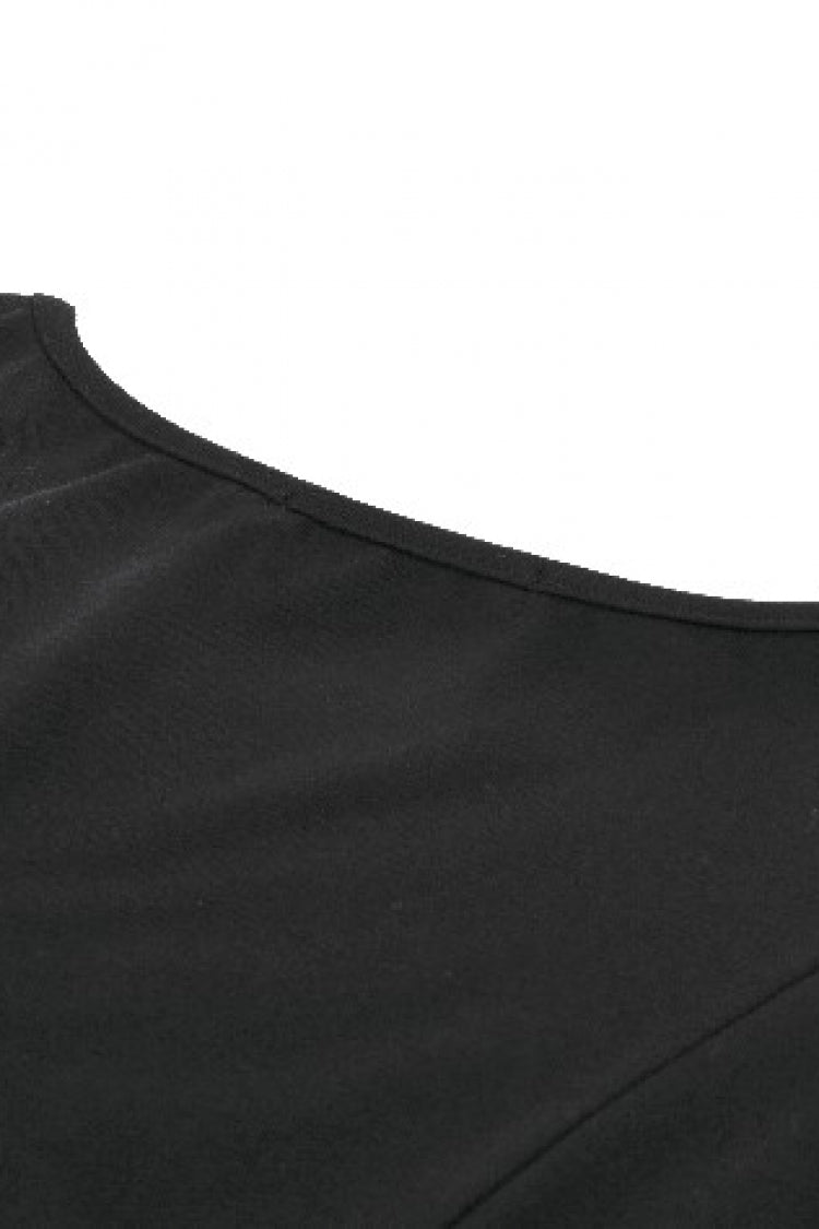 Black Mesh Spliced Long Sleeves Buckled Strap Eyelet Women's Punk Top