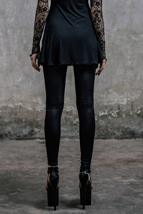 Black Front Splice Mesh Lace Up Gothic Knit Womens Pants