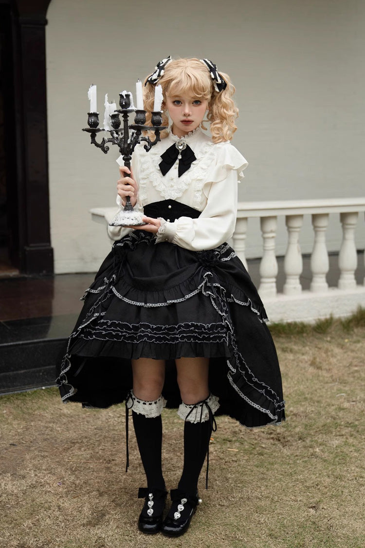 Black Late Night Castle Print Ruffle Gothic Lolita Skirt