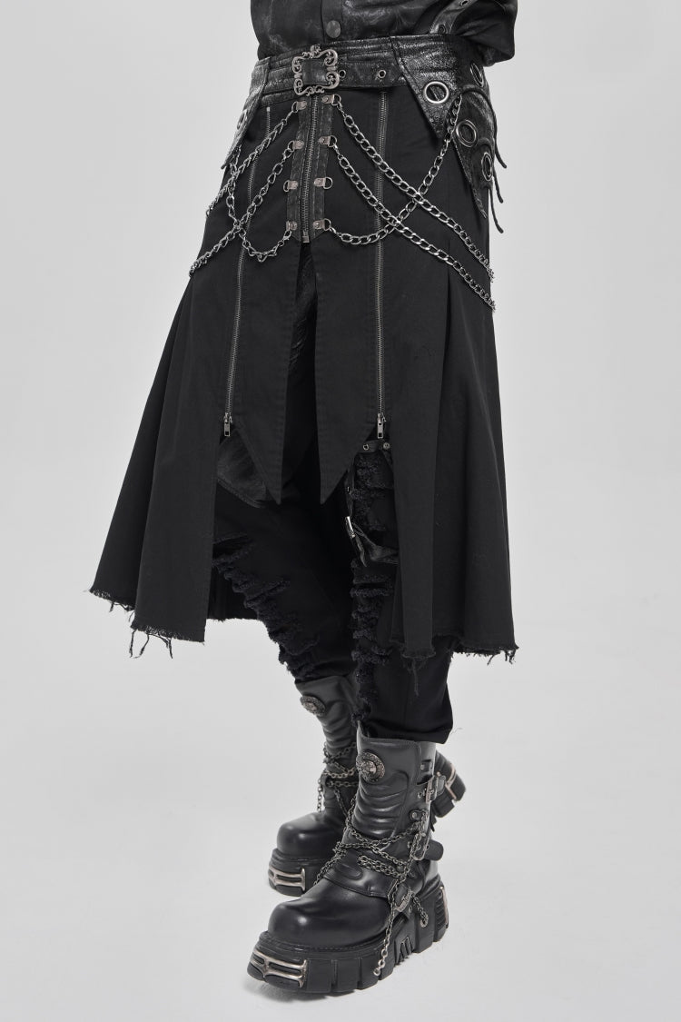 Black Buckle Chain Eyelet Men's Punk Skirt