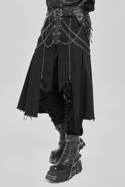 Black Buckle Chain Eyelet Men's Punk Skirt