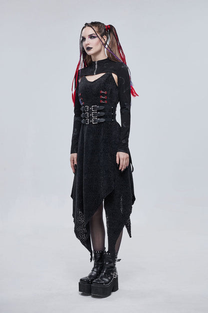 Black Bone Printed Strappy Zipper Women's Gothic Cape