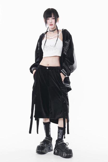 Black Long Sleeves Print Embroidery Gothic Jirai Kei Chinese Style Japanese Coat