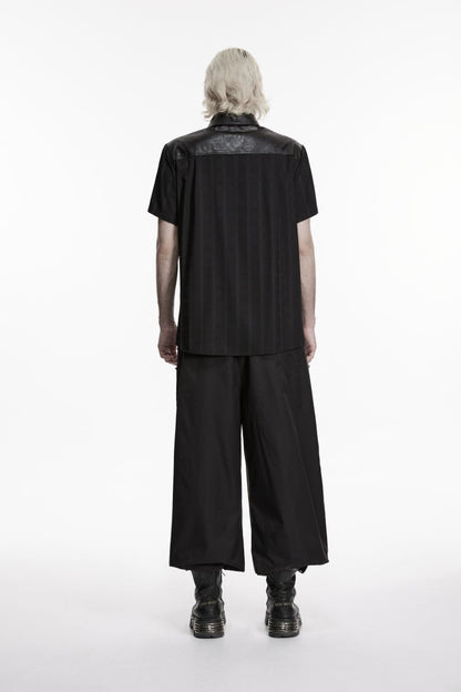 Black Lapel Collar Short Sleeves Spliced Men's Punk Shirt