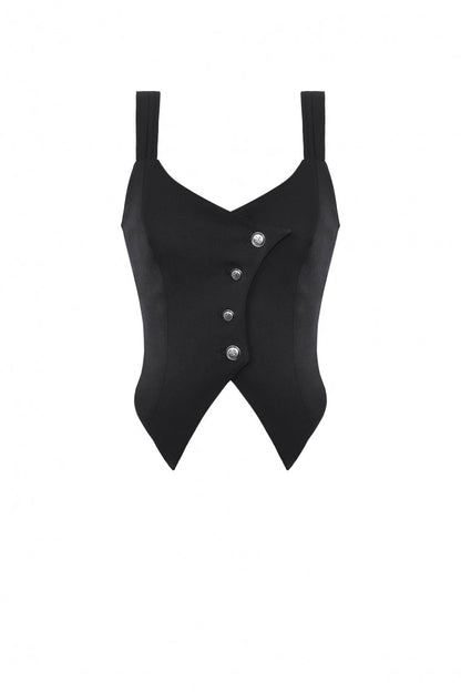 Black Lace-Up Buttons Back Bat Wings Women's Gothic Vest