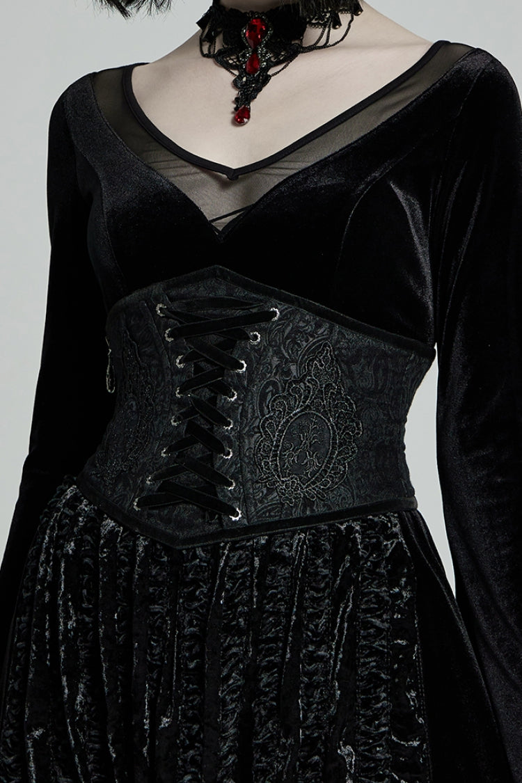 Black Jacquard Side Zipper Lace-Up Women's Gothic Corset