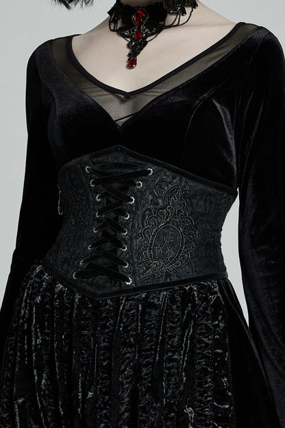 Black Jacquard Side Zipper Lace-Up Women's Gothic Corset