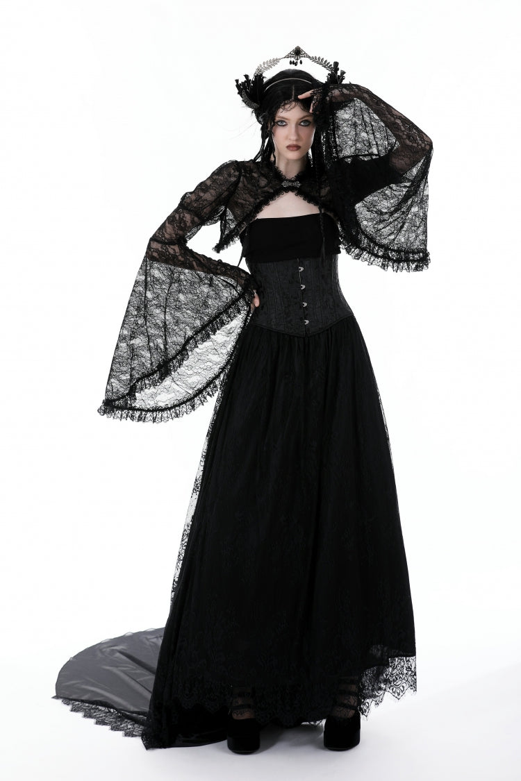 Black Long Flared Sleeves Ruffled Lace Women's Gothic Cape