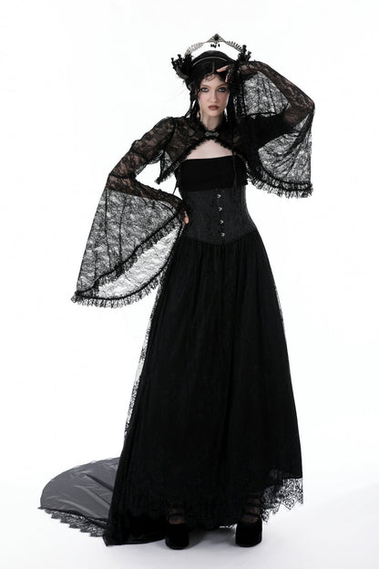 Black Long Flared Sleeves Ruffled Lace Women's Gothic Cape