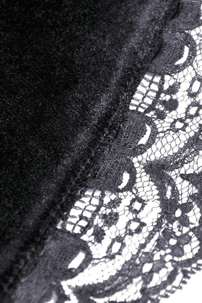 Black Lace Long Puff Sleeves Women's Gothic Velet Dress