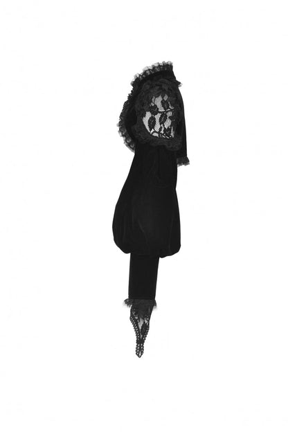 Black Long Lantern Sleeves Lace Spliced Velvet Women's Gothic Cape
