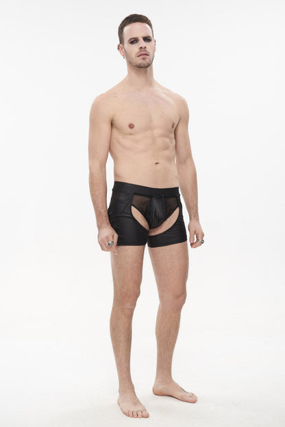 Black Knit Lace Up Perspective Sexy Slim Men's Punk Shorts