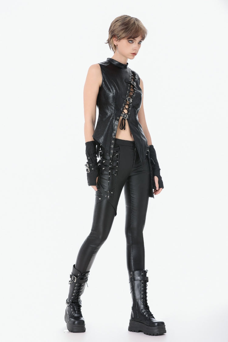 Black Asymmetric Studded Women's Punk Pants