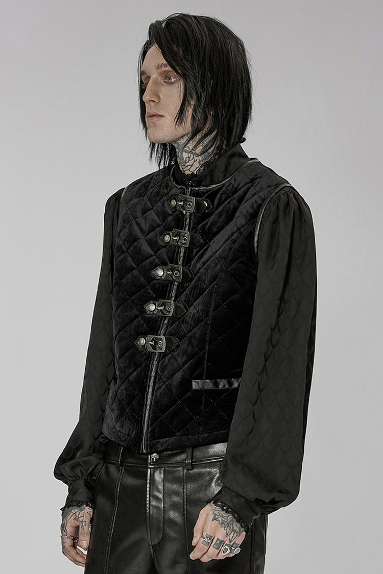 Black Inter-Cotton Sleeveless Buckle Men's Gothic Vest