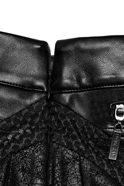 Black Faux Leather Pleated Stitching Women's Punk Skirt