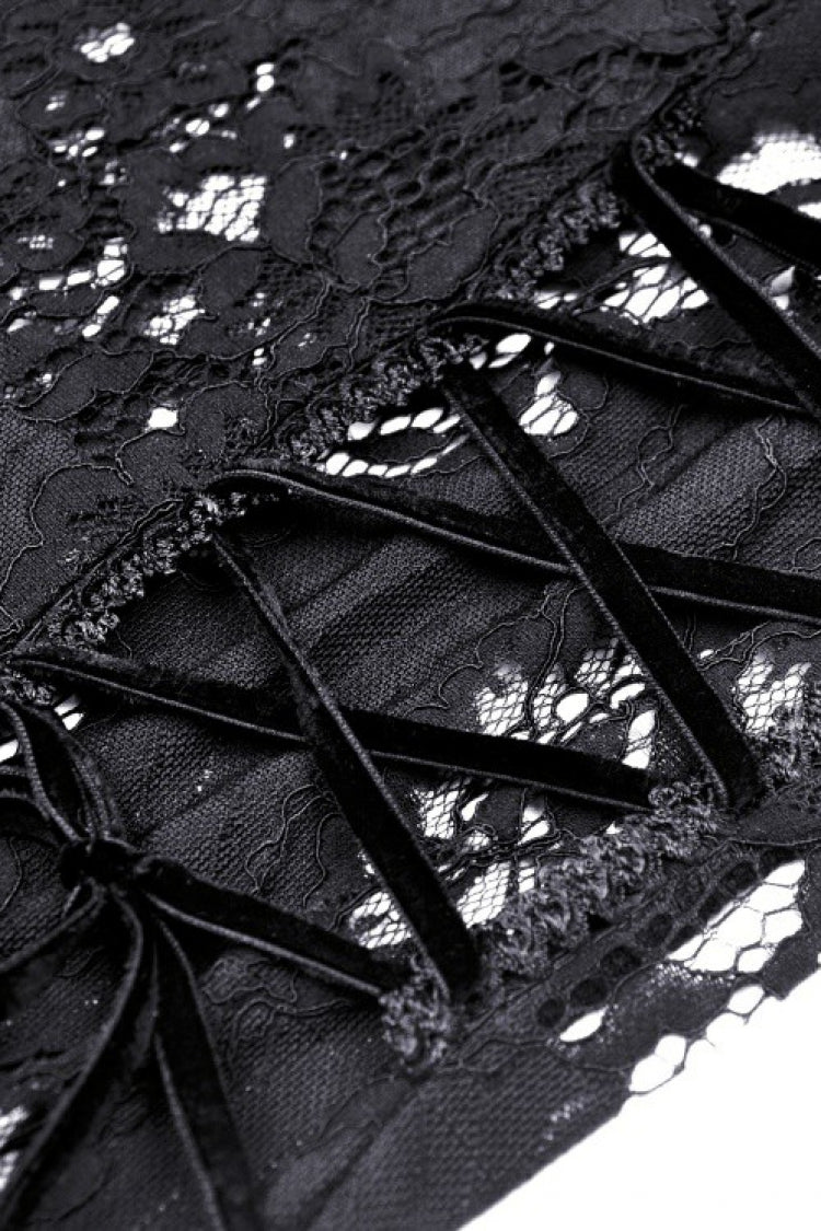 Black Lapel Collar Long Sleeves Ruffled Irregular Lace Lace-Up Women's Gothic Jacket Dress