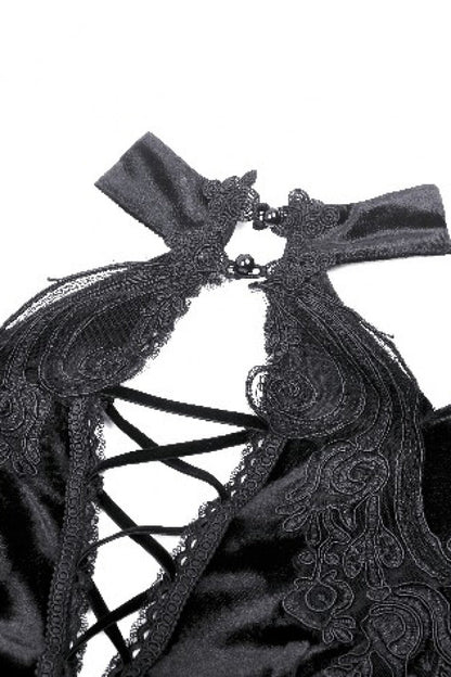 Black Long Sleeves Cut-Out Lace-Up Women's Gothic Side Slit Velvet Party Dress Wedding Dress