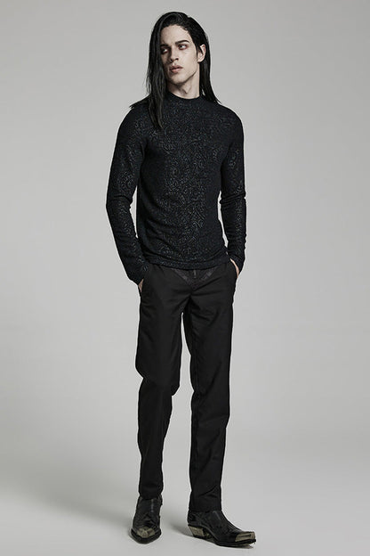 Black Long Sleeves Print Slim Men's Gothic Blouse