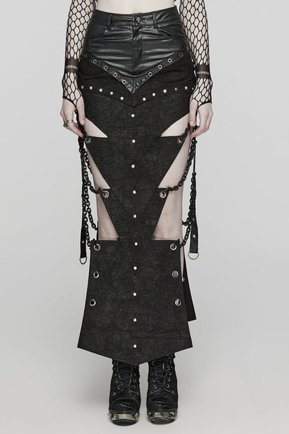 Black Inverted Triangle Hollow Metal Chain Women's Steampunk Skirt