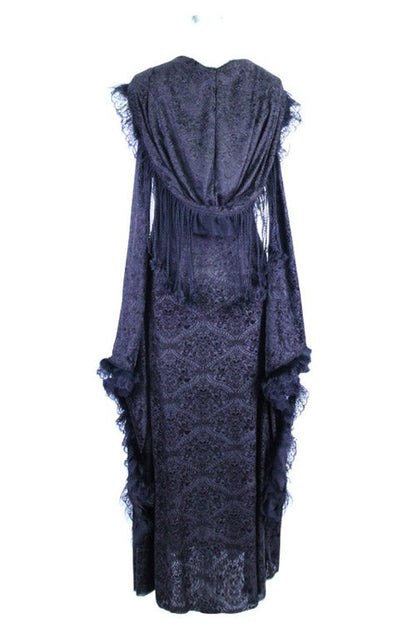 Black Gothic Big Cuffs Stretchy Floral Off The Shoulder Hooded Long Womens Dress