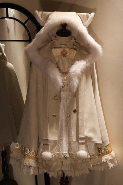 Beige [Clock of Reincarnation Cycles] Cat Ears Magic Hooded Sweet Lolita Coat Cloak
