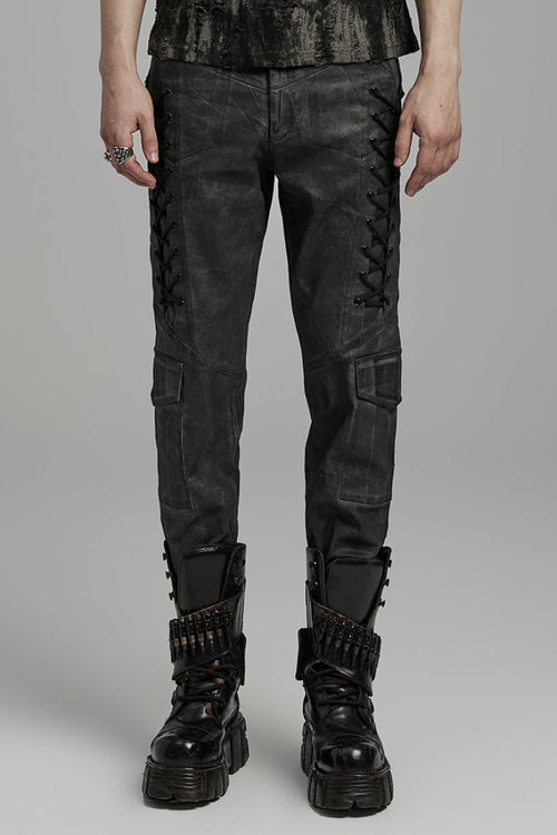Black Lace-Up Straps  Big-pocket Men's Punk Pants