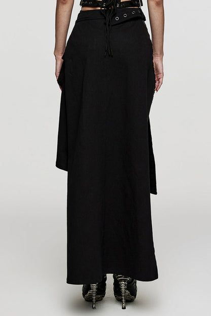 Black Adjustable Waist Irregular Metal Buckle Women's Steampunk Skirt