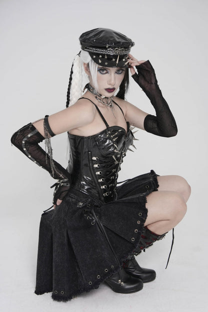Black Lace-Up Slim Studded Zippered Women's Punk Corset