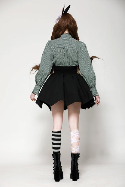 Black High Waisted Batwing Hem Women's Gothic Lolita Short Skirt