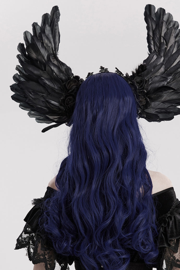 Black Lace Faux Feather Wing Women's Gothic Headwear