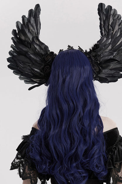 Black Lace Faux Feather Wing Women's Gothic Headwear