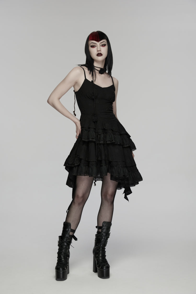 Black Embroidered loral Embroidered Asymmetric Women's Gothic Jsk Dress raduation Dress