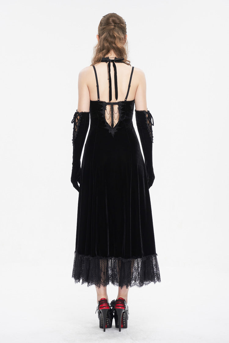 Black Lace Up Lace Hem Slip Long Women's Gothic Dres