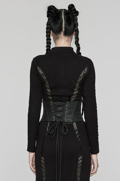 Black Lace-Up Buckle Women's Punk Underbust Corset