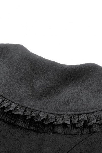 Black Floral Embroidered Peter Pan Collar Long Sleeves Bowknot Women's Gothic Coat