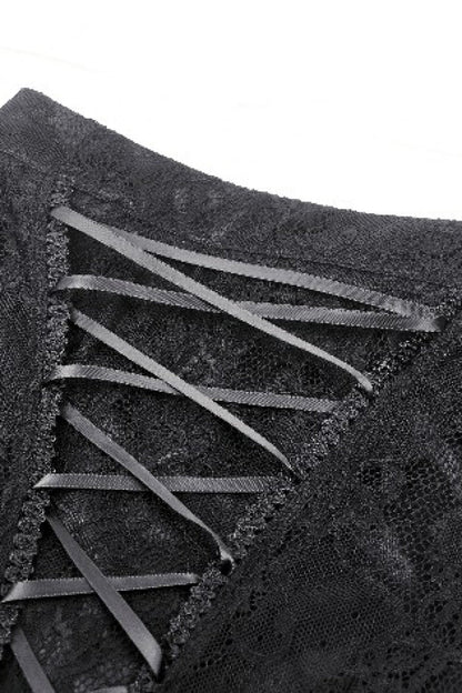 Black Lace-Up Mesh Spliced Lace Women's Gothic Fishtailed Skirt
