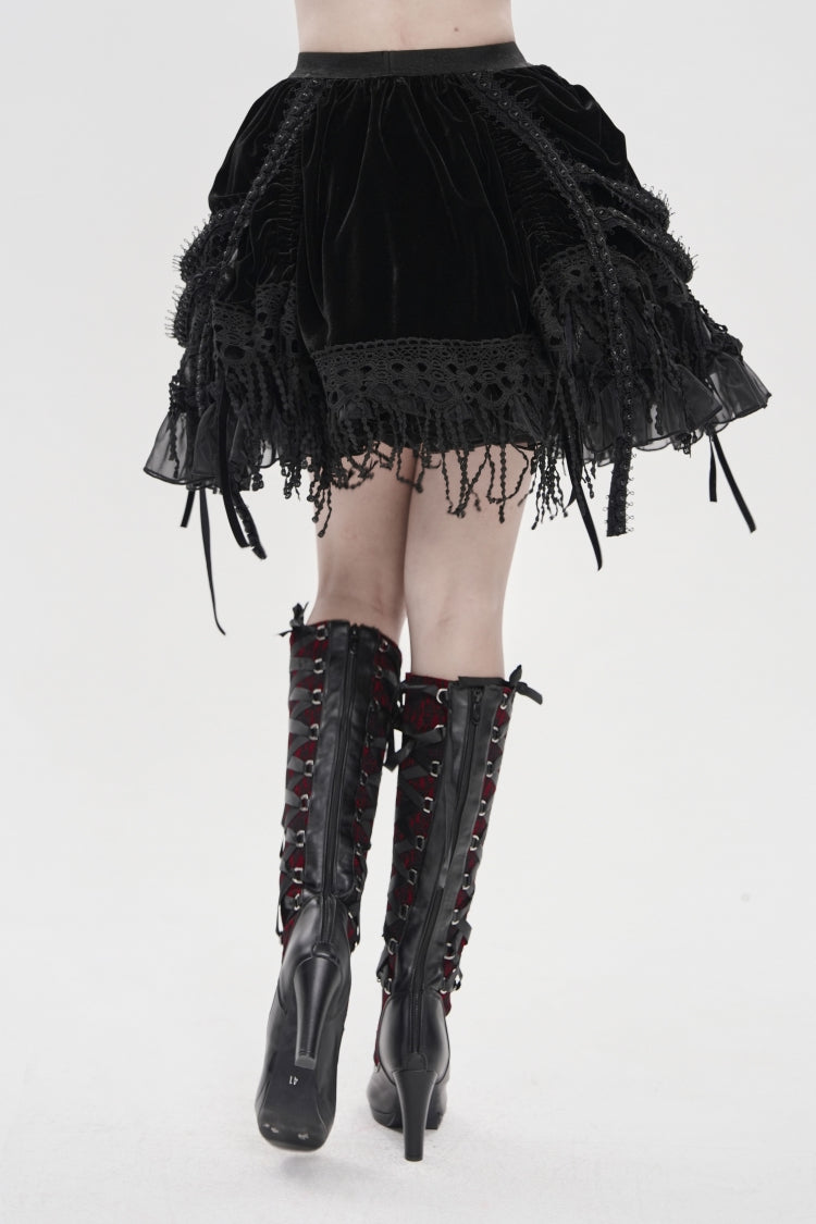 Black Multi-Layered  Tassels  Chain-Decorated Women's Gothic Skirt