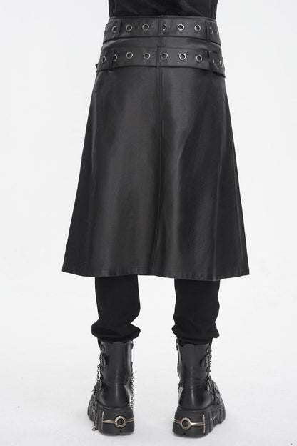 Black Men's Double Belt Side Slit Gothic Skirt