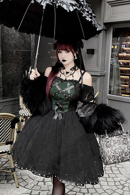 Black Green Elegant Bowknot Long Sleeves Gothic Lolita Jsk Dress