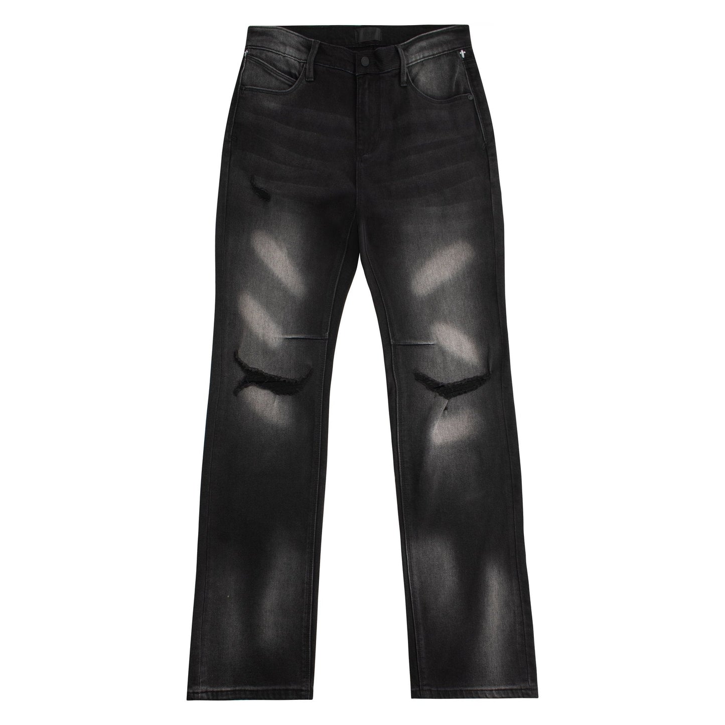 Denis Flared Black Distressed Denim