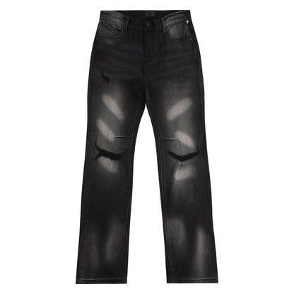 Denis Flared Black Distressed Denim